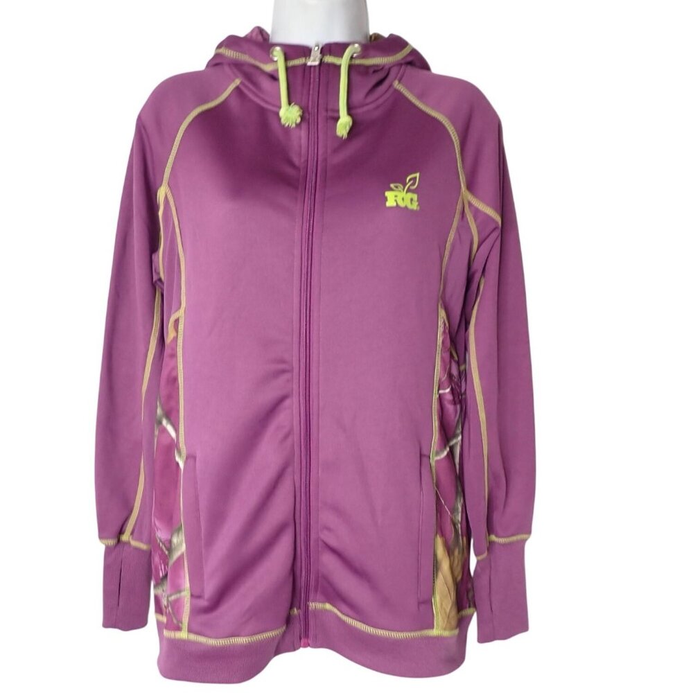 Realtree Girl Zip‎ Hoodie Sweatshirt Women M Purple Green Camo Hunting NEW